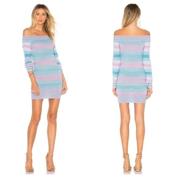 Tularosa Revolve Kinsley Dress In Multi Pastel Striped Wool Off The Shoulder S - Picture 1 of 10